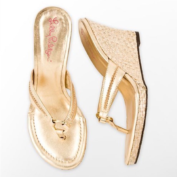 Lilly Pulitzer Gold McKim High Wedge sandals - Picture 4 of 15